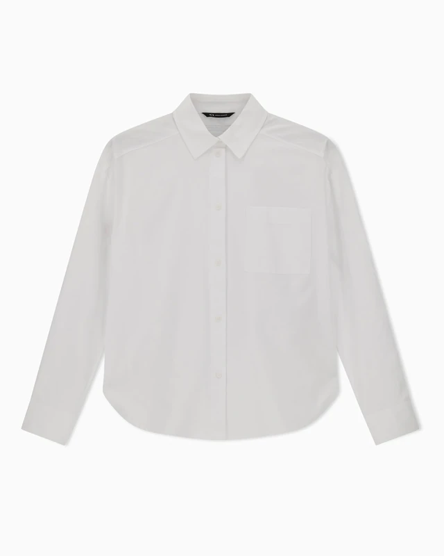 Armani Exchange Women's Long Sleeve Side Pocket Back Logo Patch Shirt, White, XS, White (Optic White), XS