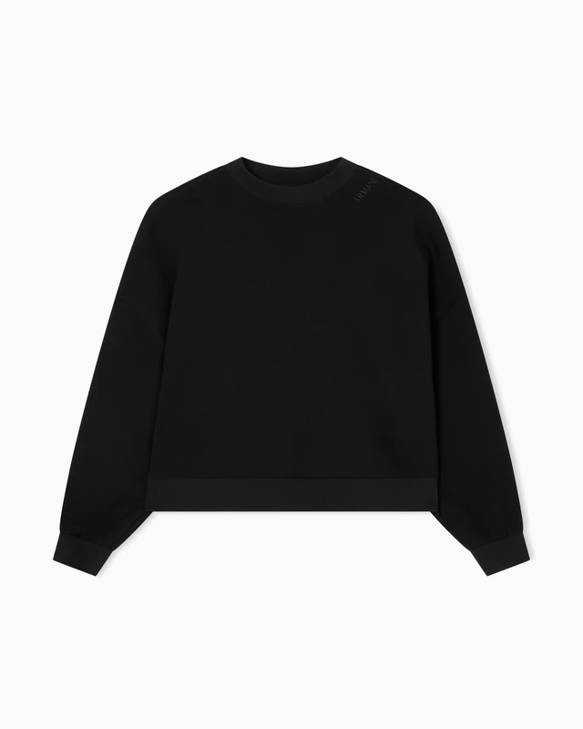 Armani Exchange Women's Cuffed Sleeve Logo Lettering Relaxed Fit Sweatshirt, Black, M, Black, M