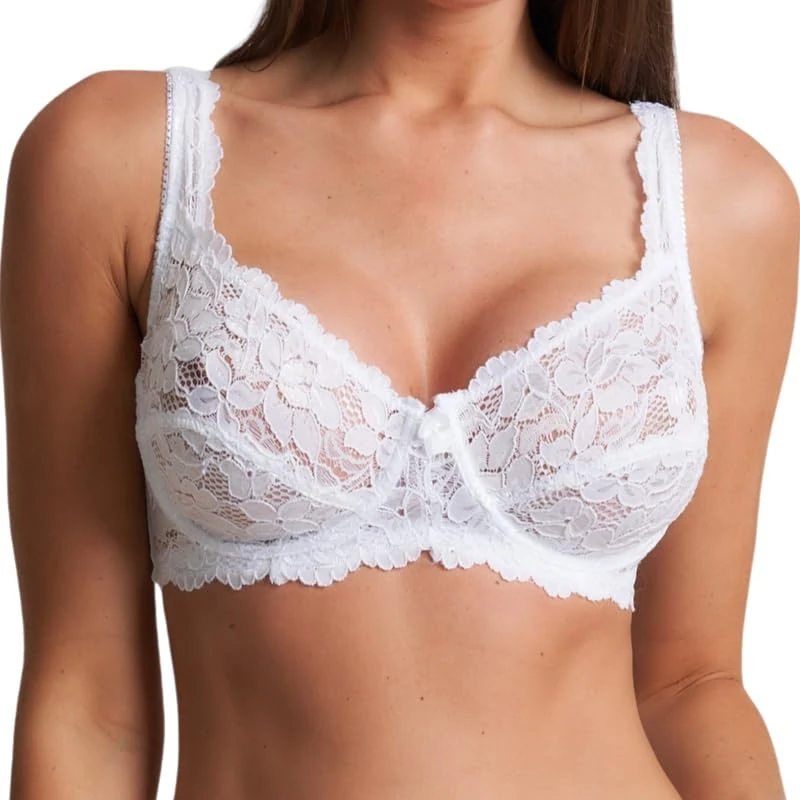 Trendy Lane Plus Size Lace Bra for Women - Push-Up, Full Cup, Underwired, Non-Padded, Comfortable Soft Cups with Adjustable Straps (White, 38DD)
