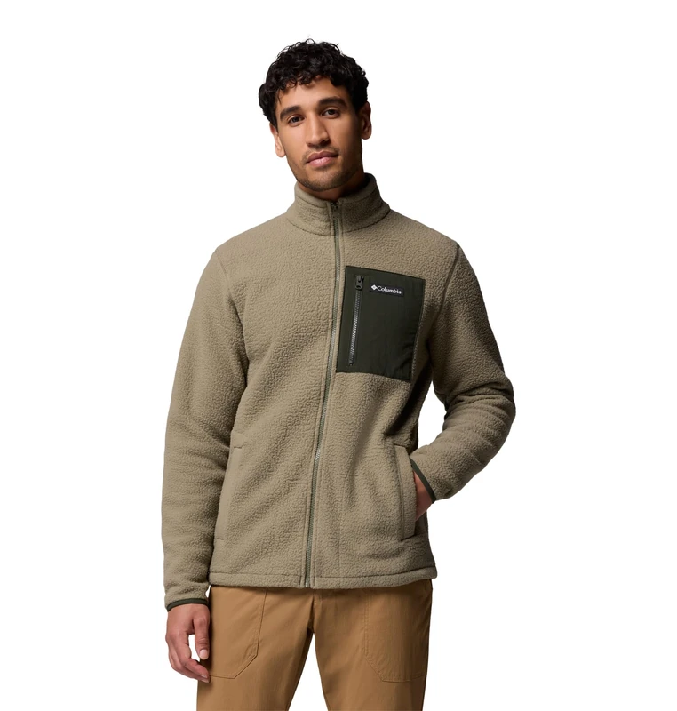 Columbia Men's Jasper Ridge Pebbled Full Zip Fleece, Full Zip Fleece Jacket, Stone Green/Greenscape, Small