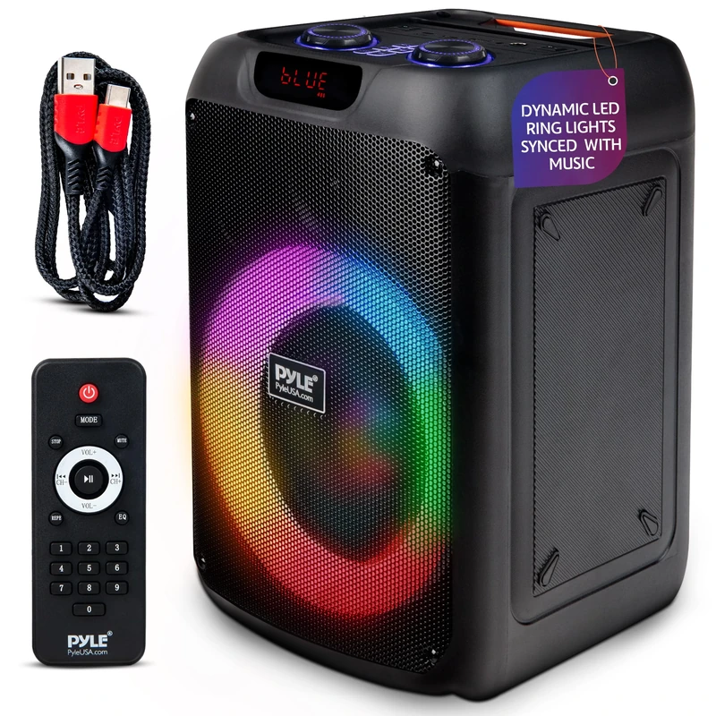 Pyle Bluetooth Party Speaker, 100W Portable Outdoor Wireless System with Deep Bass, Clear Sound, Big Loud Speakers with TWS, Rechargeable, Rolling Wheels, Black