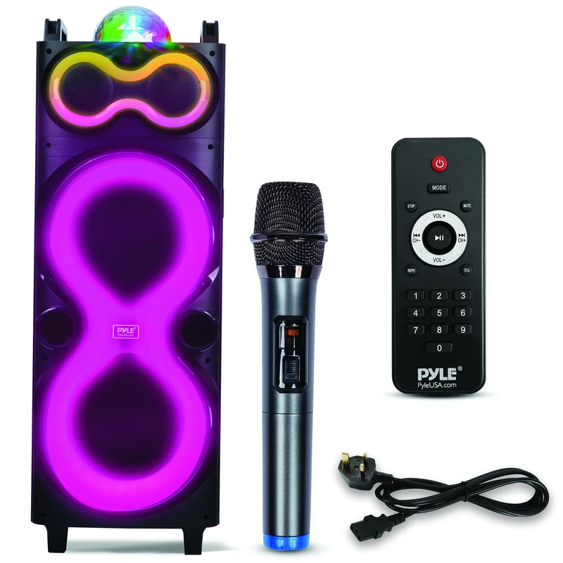 Pyle Portable PA System – 240W Bluetooth Karaoke Speaker with Dual 10" Woofers, Rechargeable Battery & Wireless Mic Indoor/Outdoor Audio for Karaoke, Events, Fitness, Street Performers & Parties