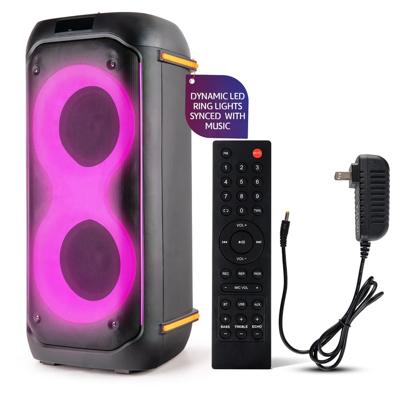 Pyle Compact Bluetooth PA Party Speaker System – 160W Portable Karaoke Machine with Built-in Battery, TWS, Mic Priority, USB/SD/BT/FM, Flashing LED Lights, Dual 6.5" Speakers, 11.6" x 11.6" x 25.2"