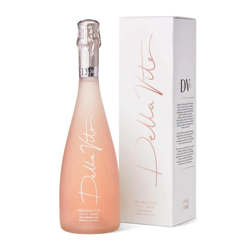 Della Vite Prosecco D.O.C Rosé Millesimato Premium Italian Sparkling Wine Gifts for Women, Pink Prosecco Gift Set (Single Bottle, 11.5% 750ml) - Includes Gift Box