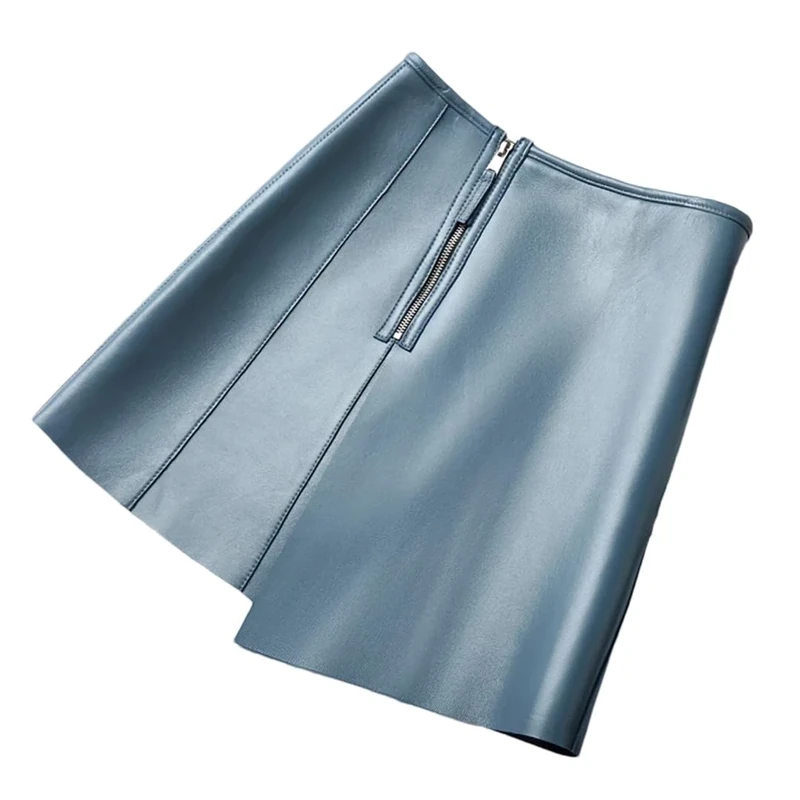 Women Genuine Leather Skirt Autumn Winter Sheepskin High Waist Mini Skirt