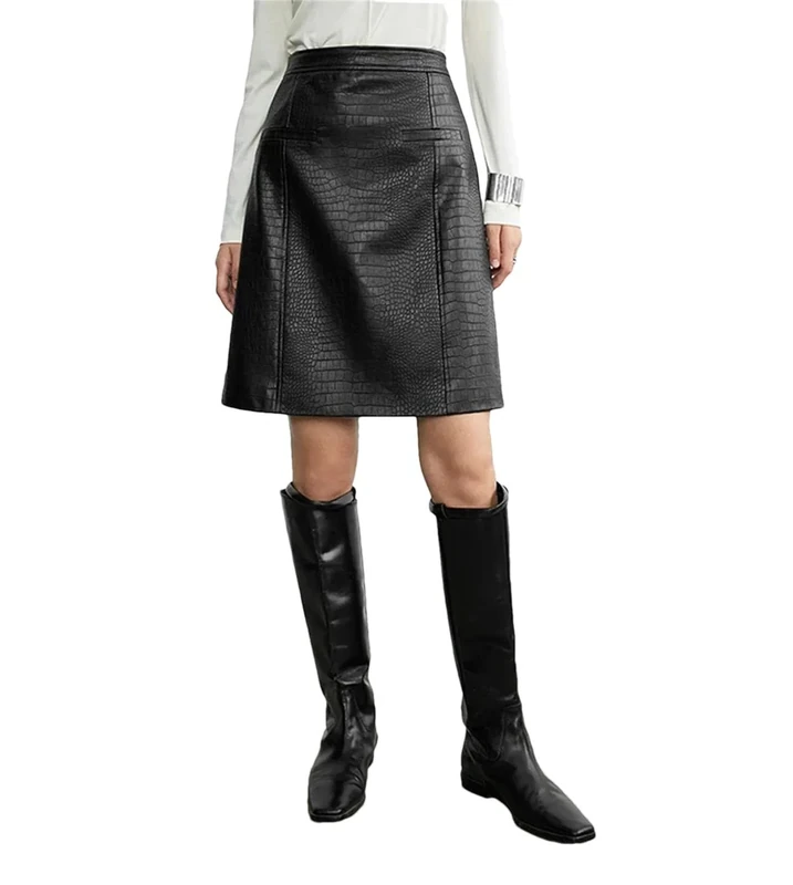 Leather Skirt for Women High Waist Slim Genuine Leather Skirt A-Line Night Club Mini Skirt