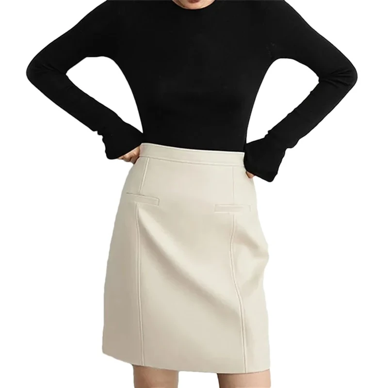 Leather Skirt for Women High Waist Slim Genuine Leather Skirt A-Line Night Club Mini Skirt