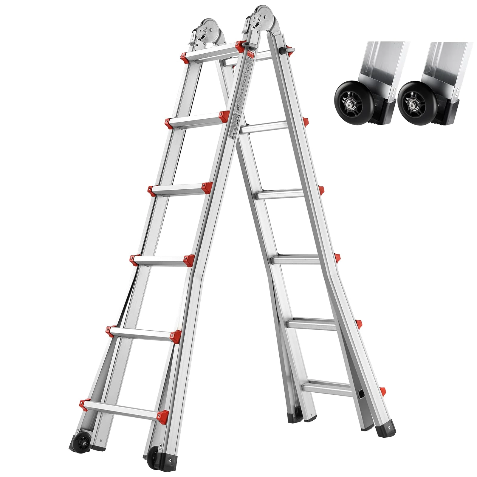 VEVOR Telescoping Ladder A Frame, 20.5 FT Compact Aluminum Extension Ladder, Multi-Function Portable Collapsible RV, Telescopic for Homework Stairs Indoor Outdoor Roof, 330lb Load
