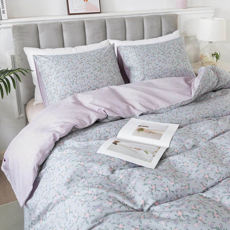 HoneiLife Floral Duvet Cover Queen Size, 100% Cotton Duvet Cover, Botanical Bedding Set with Zipper Closure and Corner Ties, Flower Duvet Cover Set