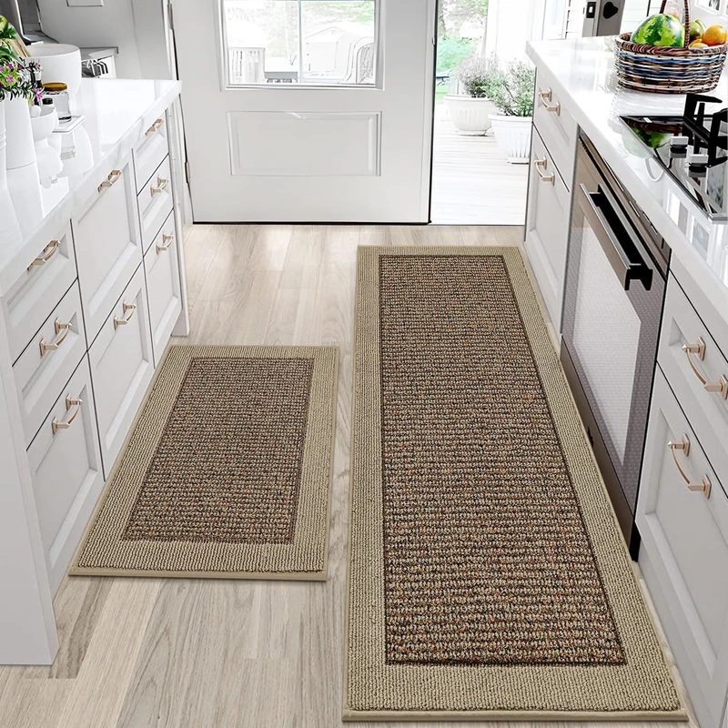 BEQHAUSE Kitchen Rugs Set of 2, Non Slip Washable, 24"x36"+24"x60", Taupe