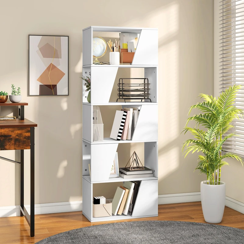 YITAHOME Bookcase, Wooden Bookshelf with 6 Shelves Floorstanding Shelving Units Industrial Display Shelf Storage Unit for Living Room, Bedroom, Home Office, White