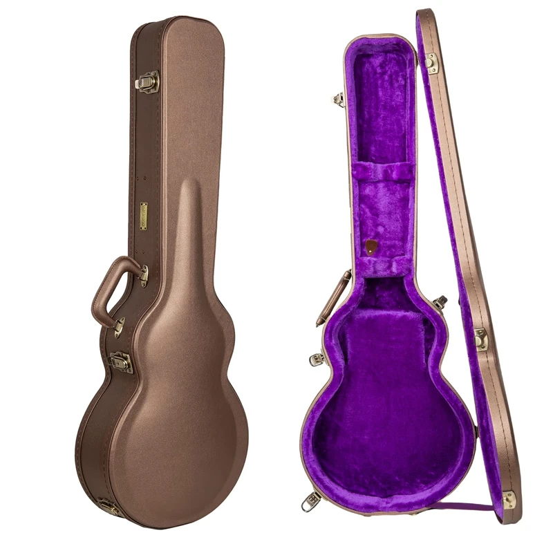 Crossrock Wooden Electric Guitar Case for Les Paul Style | Chocolate Brown Finish, Purple Velvet Interior, Lock – Designer Series -Chocolate Brown (CRW520LCB)
