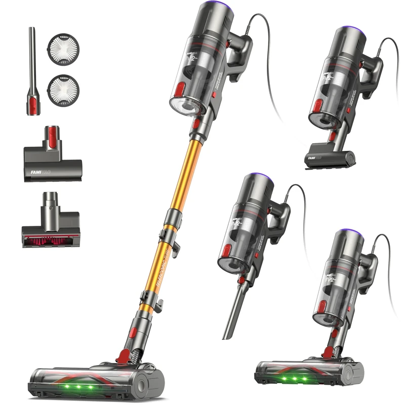 FAMIVAC FV2 Corded Vacuum Cleaner 65Kpa/600W, Powerful Hoover with Mattress Brush & Anti Hair Wrap, 1.3KG Lightweight, 7M Cord, 1.5L, GreenLight & Self-Standing Brush for Home Carpet Floor Pet Hair - Image 1