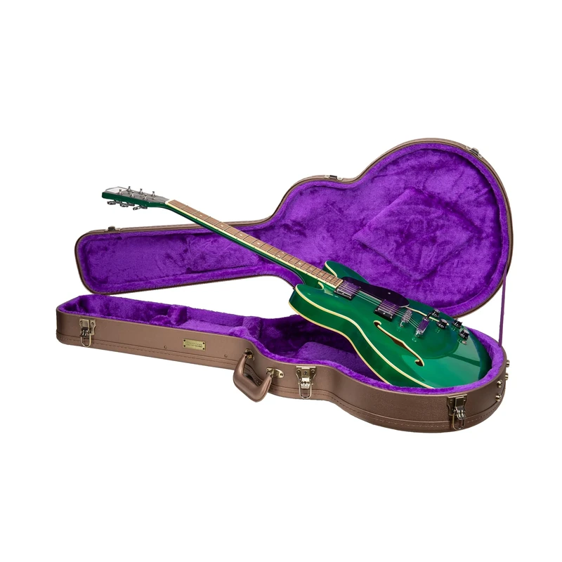 Crossrock Wooden Electric Guitar Case for 335 Style Semi-Hollow | Chocolate Brown Faux Leather, Purple Velvet Interior, Lock – Designer Series -Chocolate Brown (CRW520SACB)