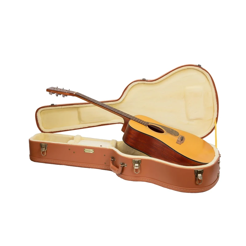 Crossrock Relief Series Dreadnought Guitar Case for Gibson J-45 / Martin D-Style | Carved Red Wood Finish, Ivory Plush Interior, Lock – Premium Wooden Hardshell - Redwood(CRW630DRO)