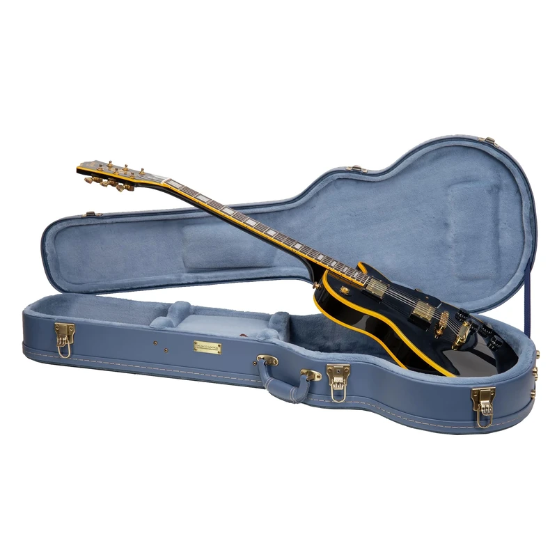 Crossrock Relief Series Les Paul Guitar Case | Carved Finish, Monochrome Blue Velvet Interior, Lock – Premium Wooden Hardshell - Smoke Blue (CRW630LSB)