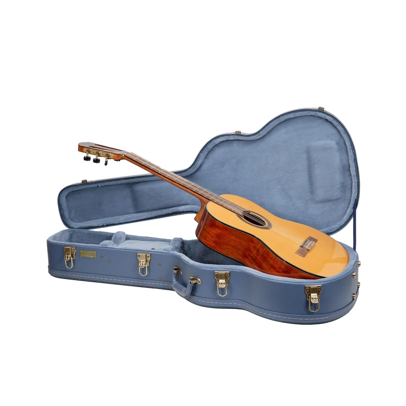 Crossrock Relief Series Classical Guitar Case for 4/4 Nylon-String | Carved Finish, Monochrome Blue Velvet Interior, Lock – Premium Wooden Hardshell - Smoke Blue (CRW630CSB)