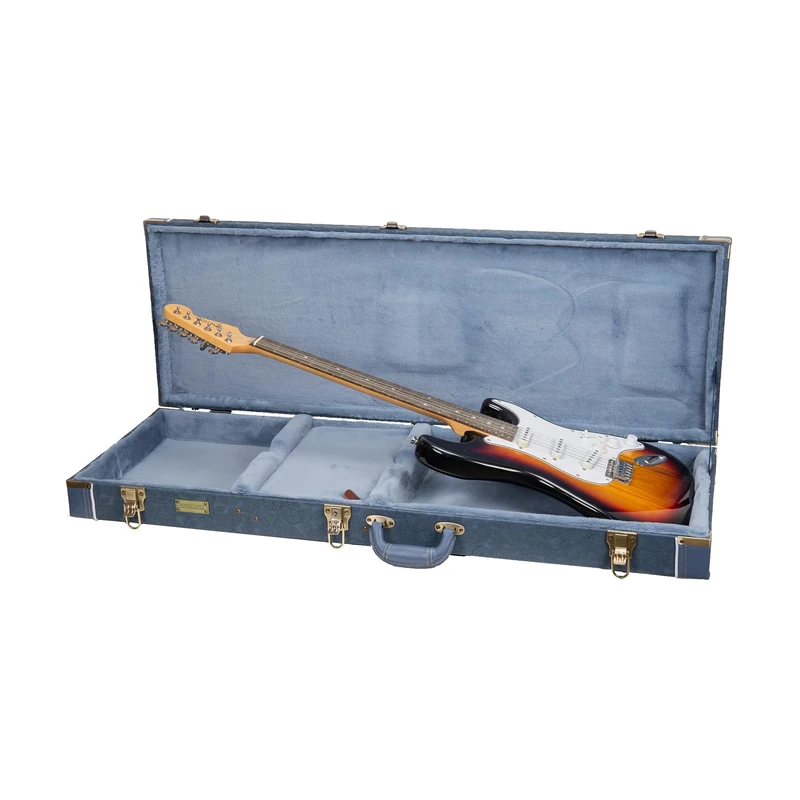 Crossrock Relief Series Rectangular Electric Guitar Case for Stratocaster & Telecaster | Carved Smoke Blue Finish, Mink Velvet Interior, Lock – Premium Wooden Hardshell - Smoke Blue (CRW630ESB)