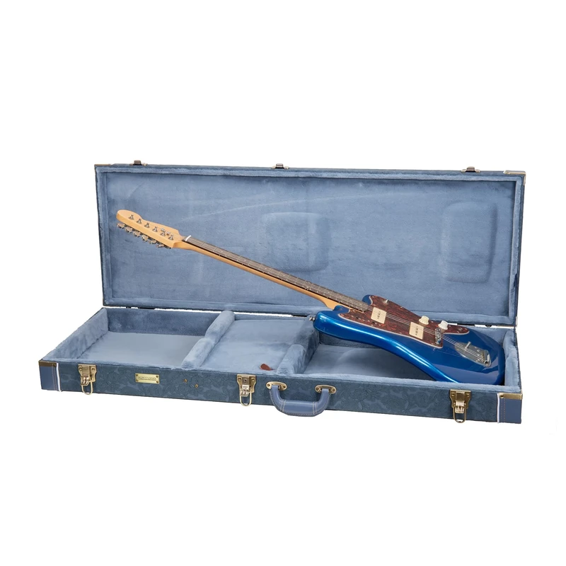 Crossrock Relief Series Case for Jazzmaster/Jaguar Guitars | Carved Finish, Mink Velvet Interior, Lock – Rectangular Wooden Hardshell -Smoke Blue (CRW630JMSB)