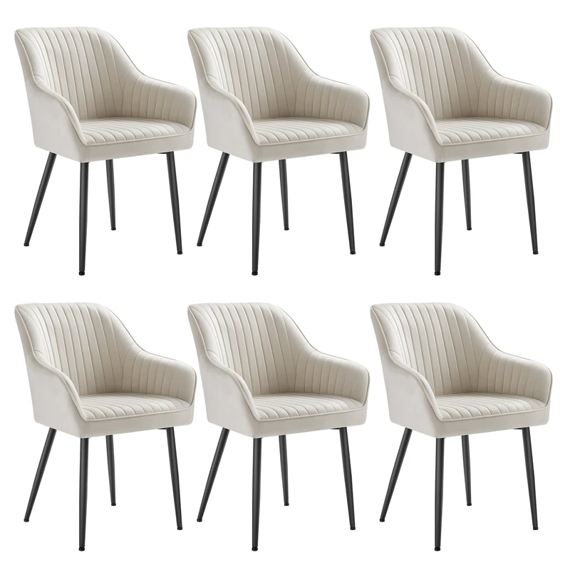 SONGMICS Dining Chairs Set of 6, Kitchen Chairs, Velvet Armchairs, Upholstered with Armrests, Max. Load 120 kg, Metal Legs, for Dining Room, Lounge, Cappuccino Beige and Ink Black LDC087LH01-6J