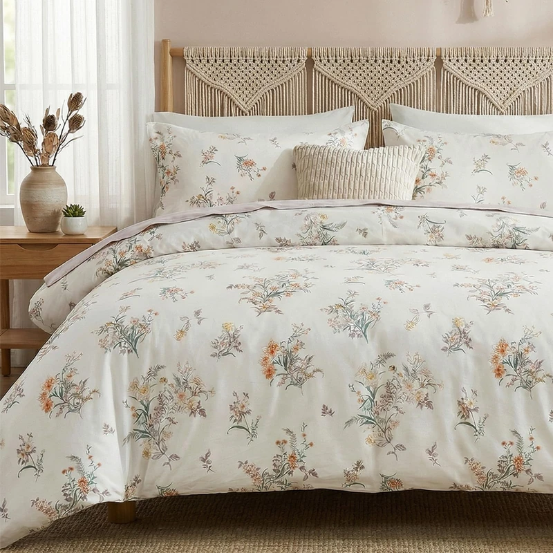 Cozaline Duvet Cover Set King Size Vintage Style Garden Floral Duvet Cover 100% Cotton 3 Pcs Chic Floral Comforter Cover with Zipper Botanical Coquette Duvet Cover Set Ultra Soft & Breathable