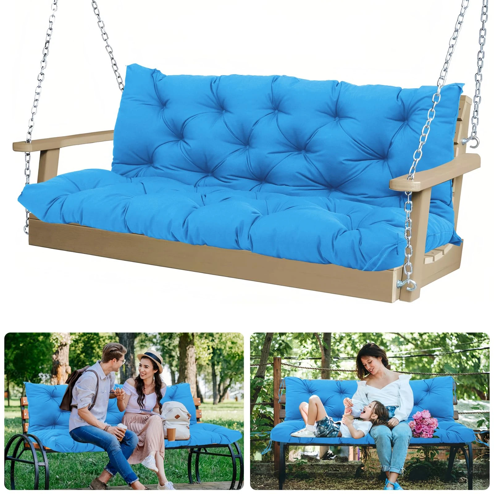 MVRFN Porch Swing Cushions Waterproof Outdoor Replacement Cushion with Backrest Thicken 5" Bench Cushions Applicable to Patio,Outdoor,Backyard and Garden(Peacock Blue 60×40×5inch)