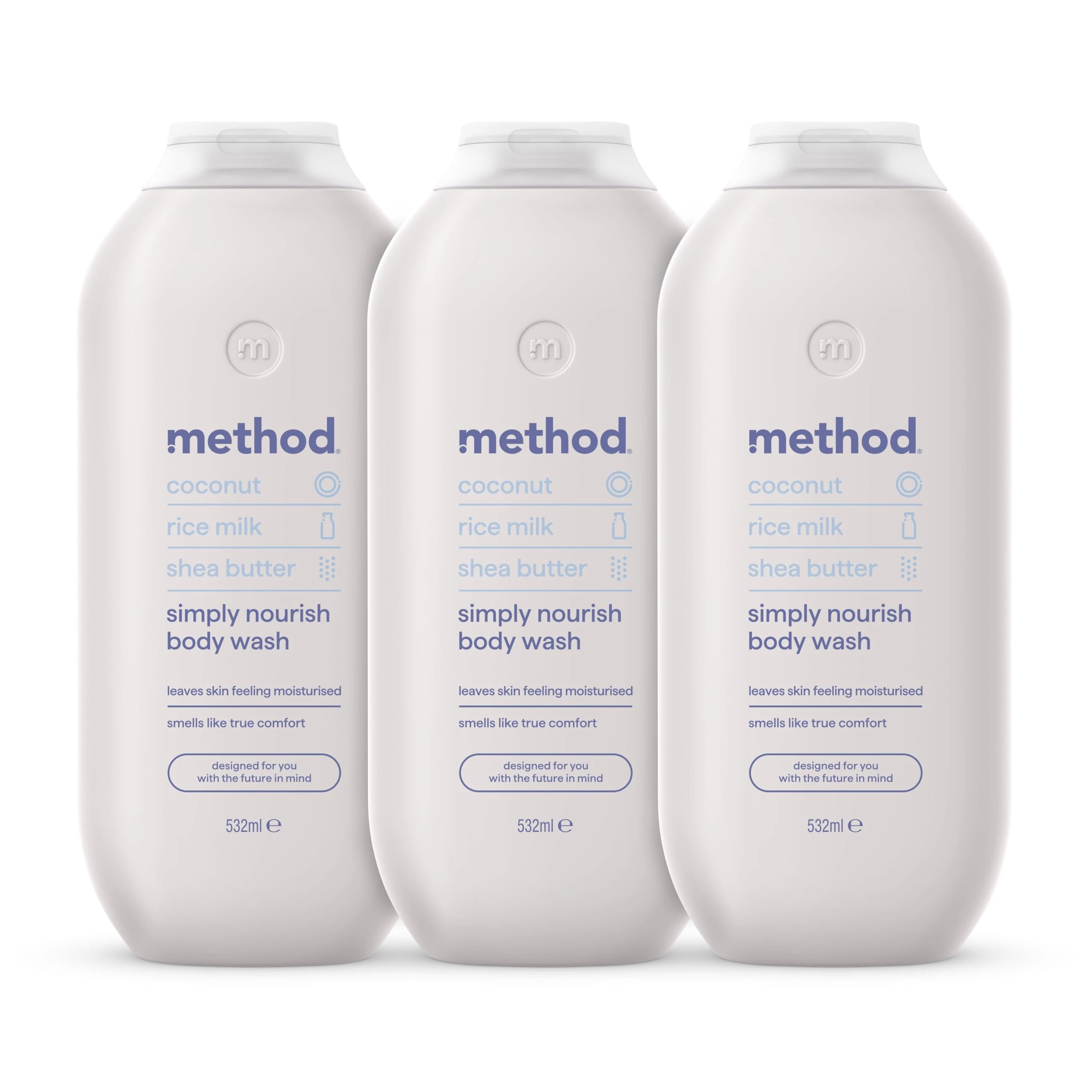 Method Body Wash, Simply Nourish, Shower Gel, Coconut, Rice Milk And Shea Butter Scent, Pack of 3, 3 X 532ml