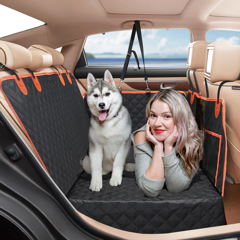 Euqvunn Dog Car Seat Cover with Hard Bottom, [Wider Size & Metal Cilp] Back Seat Extender for Dog, Waterproof Dog Hammock for Car Back Seat, Car Seat Protector Universal for All Cars, SUVs, Trunks
