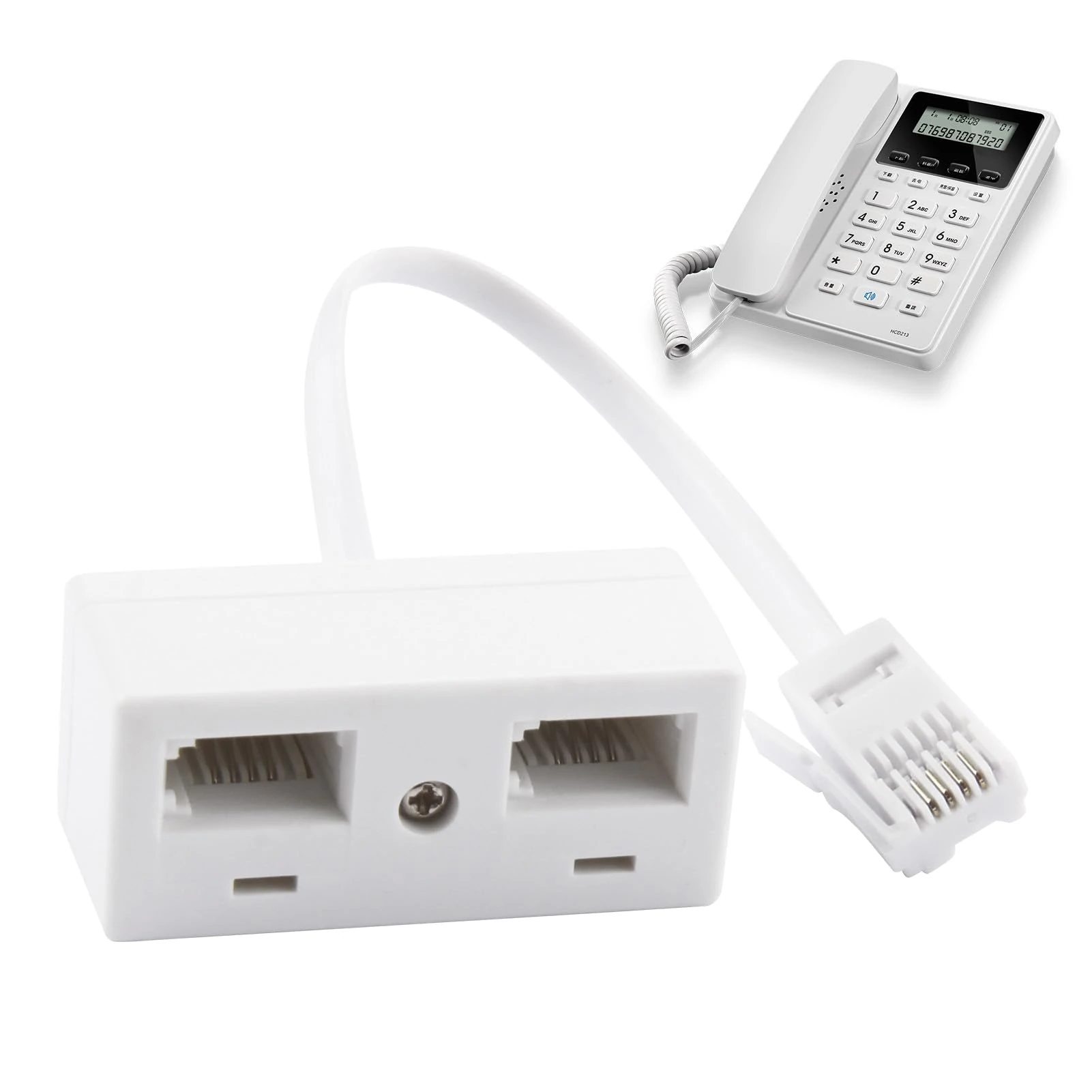 BT Telephone Splitter - 2 Way UK Socket Adapter RJ11 Male to 2 Female Socket Extender for Landline, Modem, FAX Cable Converter - White