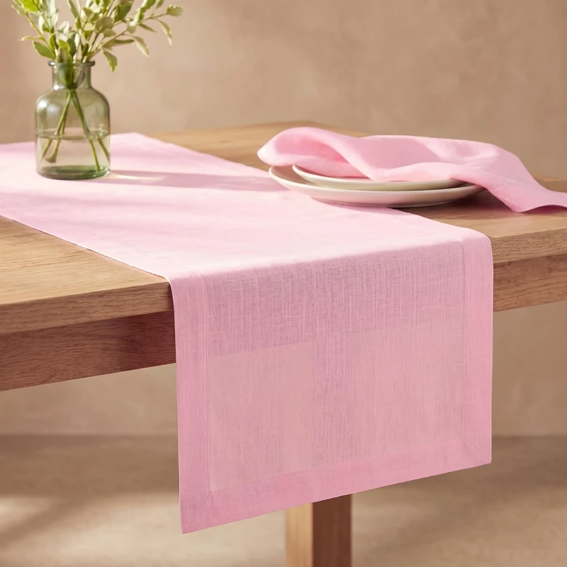Solino Home Linen Pink Lemonade Table Runner 108 Inches Long - 100% Pure Linen 14 x 108 Inch Table Runner for Summer - Fete