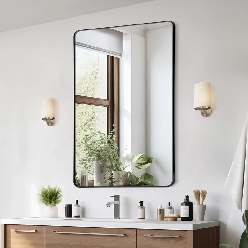 VEVOR Wall Mounted Makeup Mirror, 36" x 48", 0.15" Thick, Aluminium Alloy Frame, Explosion-Proof Film, Scratch-Resistant, Z-Shaped Bracket, Bathroom/Bedroom/Living Room