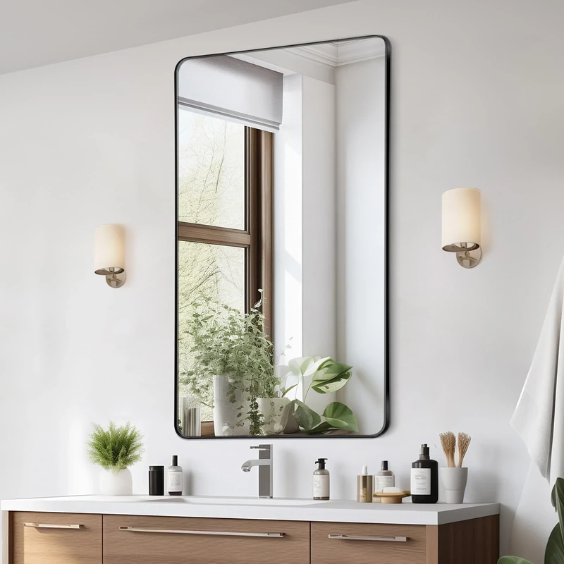 VEVOR Wall Mounted Makeup Mirror, 28" x 60", 0.15" Thick, Aluminium Alloy Frame, Scratch-Resistant, Shatterproof, Contemporary Style, Fit for Bathroom/Bedroom/Living Room