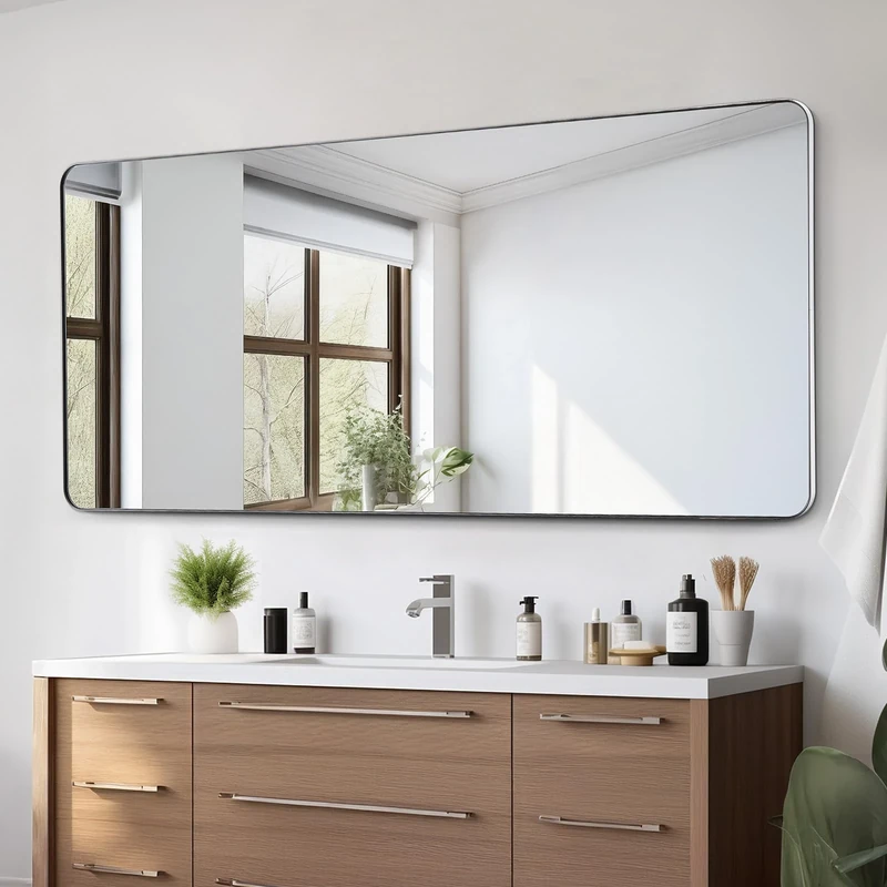 VEVOR Wall Mounted Makeup Mirror, 0.15" Thick, 32" x 72" with Aluminium Alloy Frame & Explosion-Proof Film, Scratch-Resistant Mirror with Z-Shaped Bracket, Fit for Bathroom/Bedroom/Living Room
