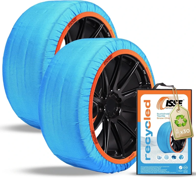 ISSE Recycled Snow Chains for Cars T-70 | Snow Chains in Recycled Fabric -Approved Italy EN 16662-1- Everyday Car Chains for Snow and Ice - Kit of 2 Chains