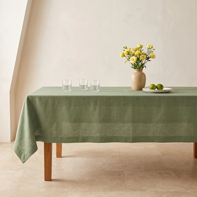 Solino Home 100% Pure Linen Tablecloth Green Rectangular, Fete 60 x 120 in