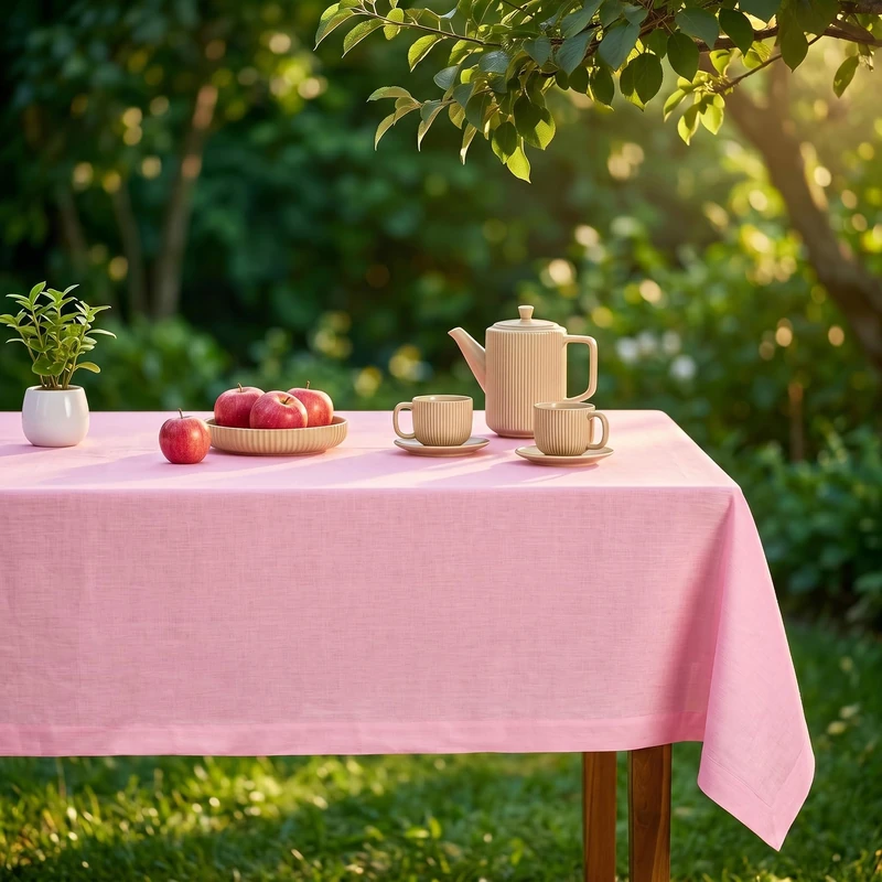 Solino Home Linen Tablecloth 60 x 108 Inch - 100% Pure Linen Pink Lemonade Table Cloth for Rectangle Tables - Fete, Machine Washable Fabric Tablecloth for Summer
