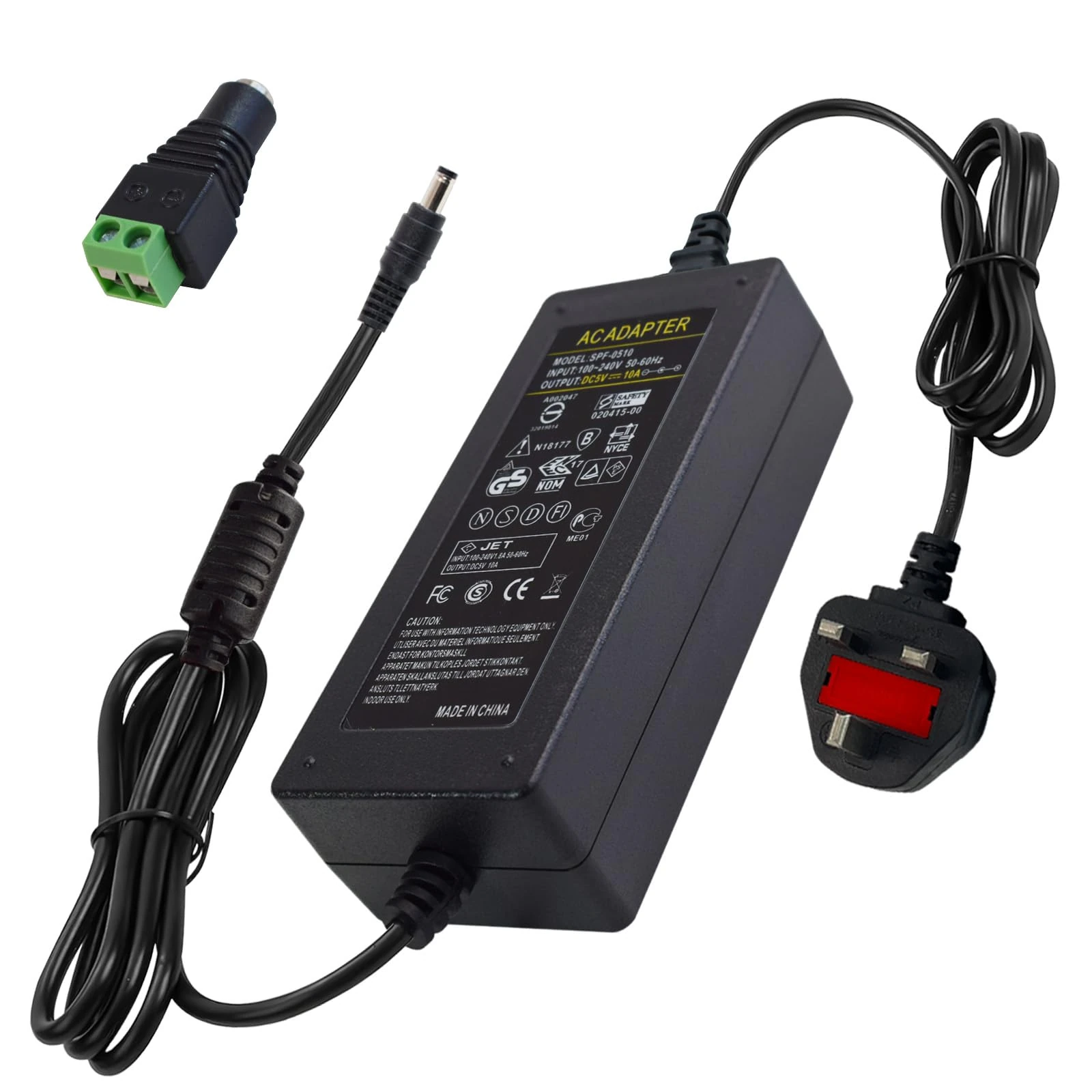 Weishuo Power Supply Adapter AC 100-240V to 5V 10A Transformer 50W Universal Power Charger Converter with 5.5 X 2.5mm Plug for LED Strip Light Surveillance Cameras TV Box and More Devices