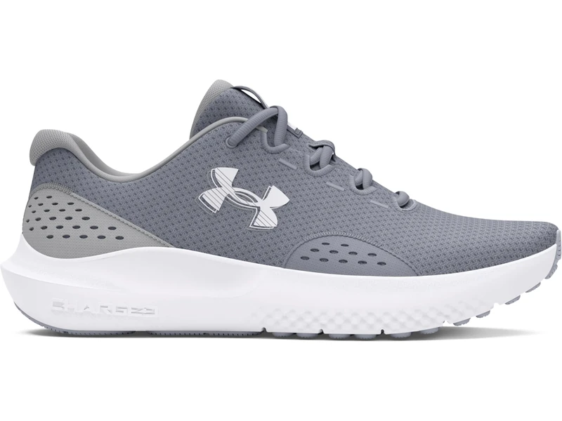 Under Armour Men's Charged Surge 4, Comfortable Men's Runners with Breathable Mesh Upper Design, Durable and Responsive Running Shoes,Steel / Mod Gray / White,16