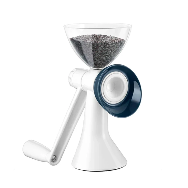 Wintem 8056819061123 Semi Manual Grinder with Crank in Plastic and White Glass-20 x 9.5 cm-Ideal for Various Seeds-Easy to Clean and Maintain-Ergonomic Structure-Comfortable and Durable