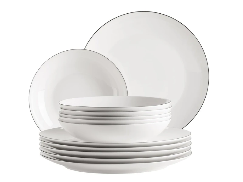 MÄSER Felise Series Elegant Dinner Set for 6 People Elegant Timeless with Black Rim Porcelain White