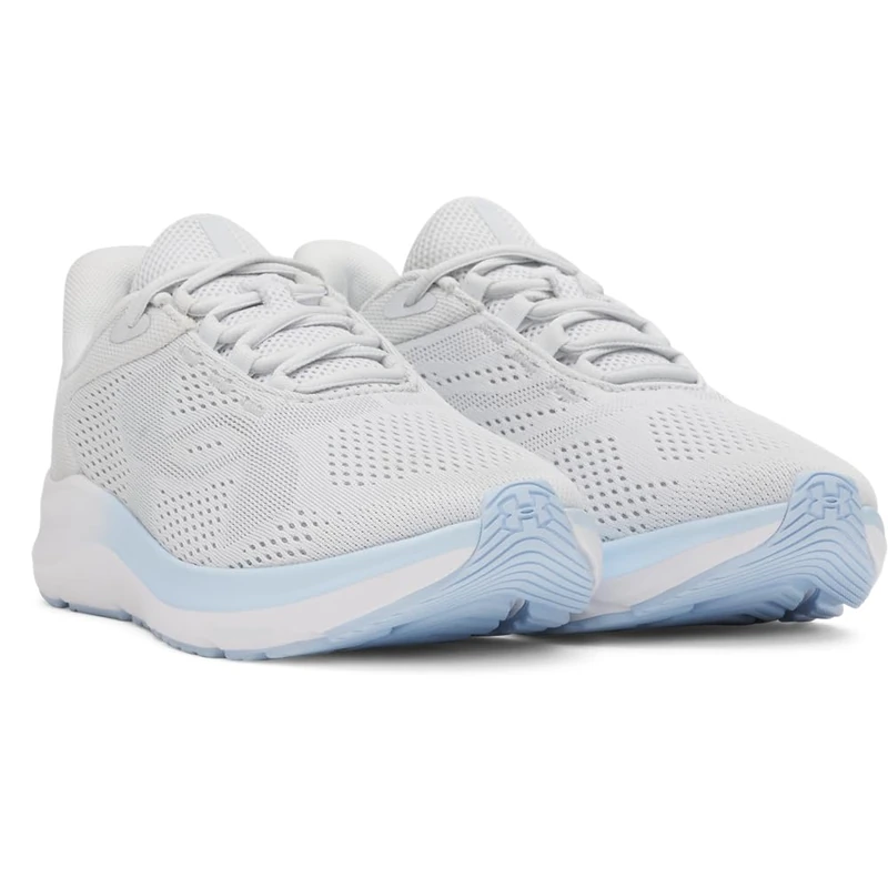 Under Armour Women's Charged Pursuit 4 Big Logo, Breathable and Lightweight Running Shoes, Durable Women's Trainers with Traction Sole,Distant Gray / Distant Gray / Nimbus Blue,3