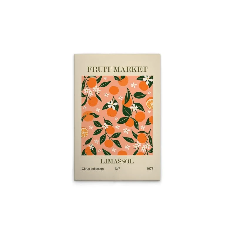 A.S. Création DD132822 Canvas Picture Retro Sign Mandarins Wall Picture Beige Orange 50 x 75 cm - Image 1