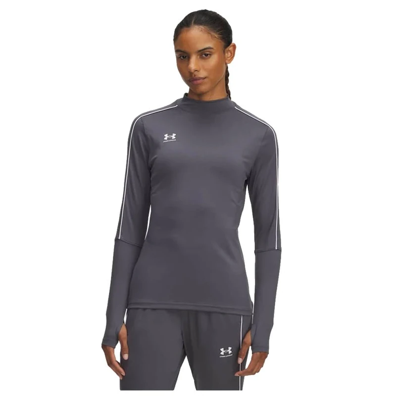 Under Armour Women's Challenger Midlayer, Soft and Comfortable Long-Sleeved Top with Thumbholes, Women's Sports Top Layer for Training and Workouts,Castlerock / / White,XS