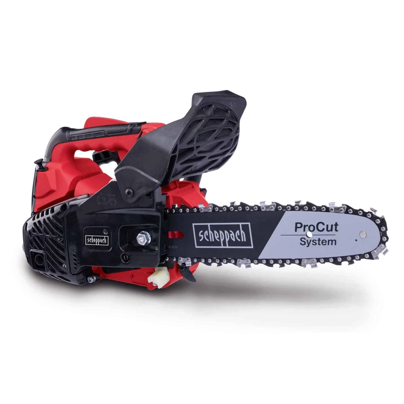Scheppach PCS26 Petrol Pruning Chainsaw | 10" (25.4 cm) ProCut Blade | 25.4 cc 2-Stroke Engine | 21 m/s Cutting Speed | Anti-Kickback Safety Features