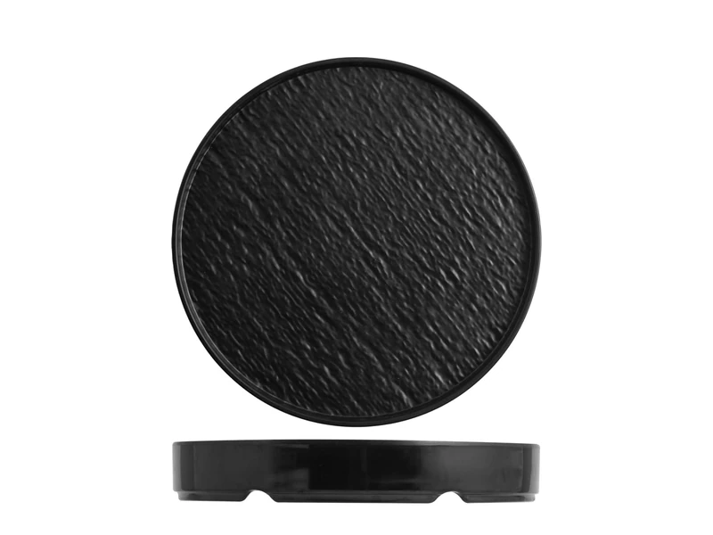 H&H Set of 3 Black Melamine Plates 22.5 x H 3.5 cm