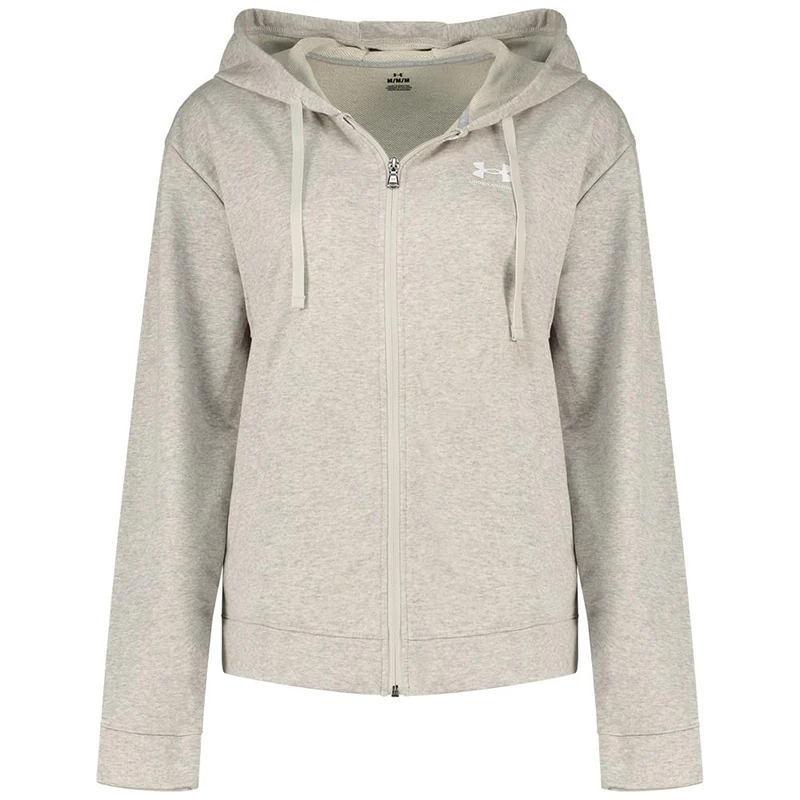 Under Armour Women's Rival Terry Full Zip, Warm and Comfortable Women's Hoodie with Fast-Drying Material, Ladies' Hooded Top for Sports and Casual Wear,Mod Gray / / White,XXL
