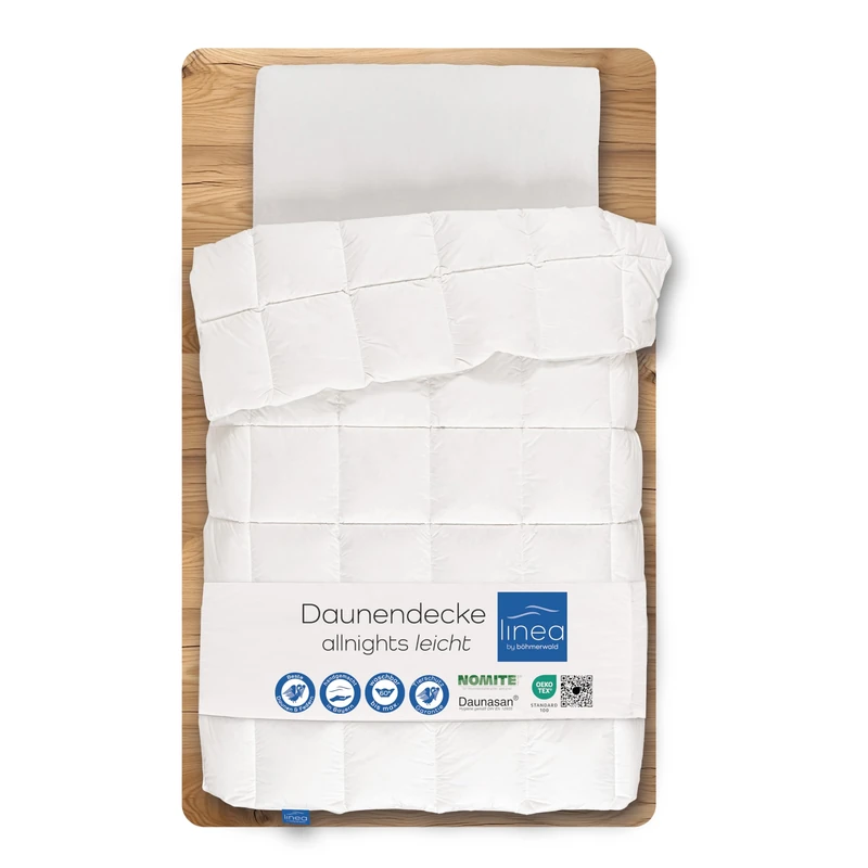 LINEA by böhmerwald allnights cuddly duvet, light, 155 x 220 cm, 100% new feathers and down, suitable for allergy sufferers, washable up to 60 °C, produced in Germany