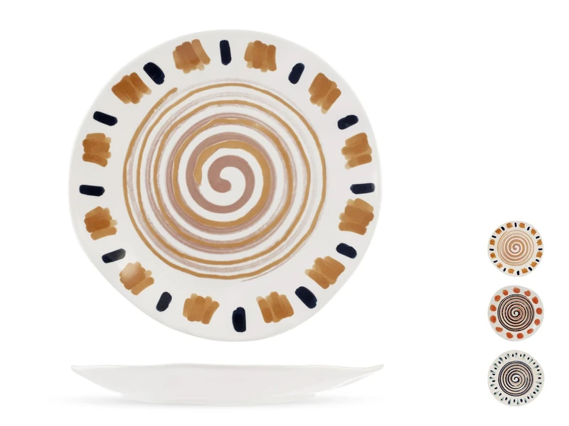 H&H -Boho Set of 6 Boho Dinner Plates with Colourful Decorations Assorted Rustic Porcelain 26cm Dishwasher Safe