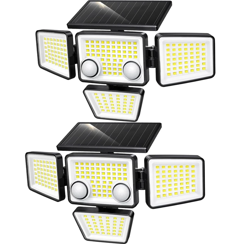 Lumisky Fairview Set of 2 Solar Powered Spotlight with 4 Black Heads, Powerful White LED Lighting, Adjustable with Motion Sensor, Ideal for Securing Garden, Patio and Outdoor