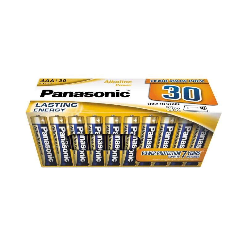 Panasonic, Alkaline Power, AAA alkaline batteries, 30 pieces, Micro, LR03, 1.5V, Anti-Leak Protection, 7 years of storage, best for remote controls, scales, clocks, long-lasting, reliable power